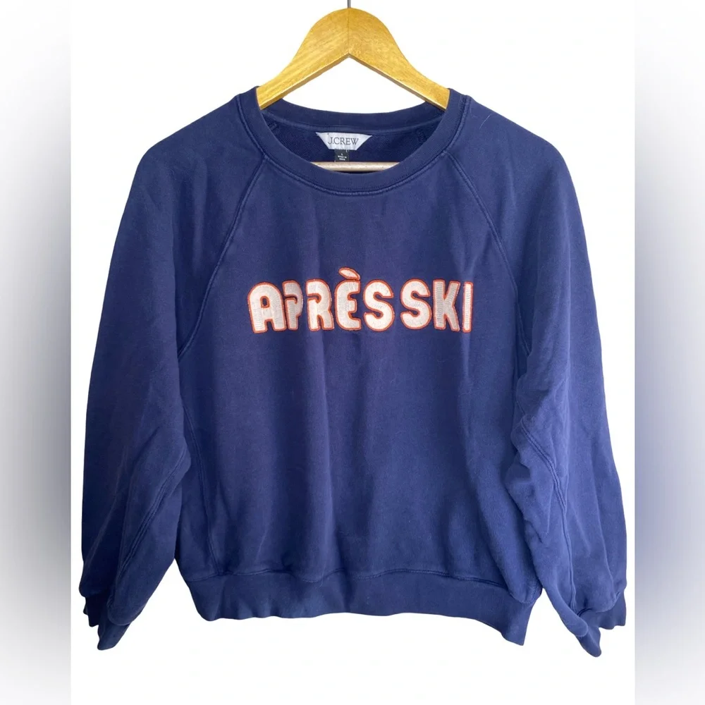 J.Crew Apres Ski Sweatshirt Women’s L‎ Navy Embroidered Pullover 100% Cotton